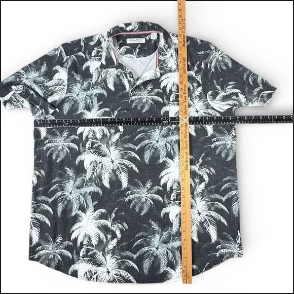 Tommy Bahama Tropical Palm Burst Print IslandZone Polo XLT Short Sleeve Black - Picture 8 of 9